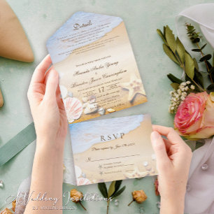 Tropical Beach Starfish and Muscheln Wedding All In One Einladung