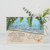 Tropical Beach Starfish Heart Shore Wedding Einladung (Stehend Vorderseite)