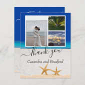 Tropical Beach Starfish in Sand Wedding Dark Blue Dankeskarte (Vorne/Hinten)