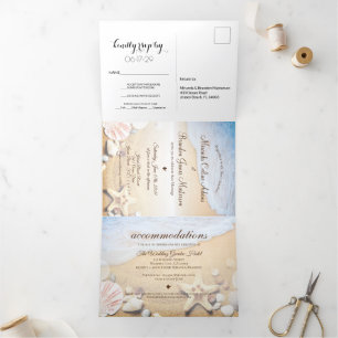 Tropical Beach Starfish Summer Wedding dreifach in Gefaltete Einladung