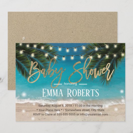 Tropical Beach String Lights Babydusche Einladung (Vorne/Hinten)
