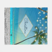 Tropical Beach String Lights Palm Tree Eigenname Fleecedecke (Vorderseite (Horizontal))