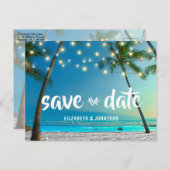 Tropical Beach String Lights Palm Trees Modern Ankündigungspostkarte (Vorne/Hinten)