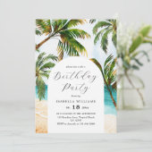 Tropical Beach Summer Birthday Einladung (Stehend Vorderseite)