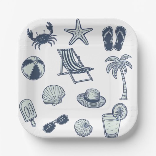 Tropical Beach Summer Crab Popsicle Seashell Ball Pappteller (Vorderseite)