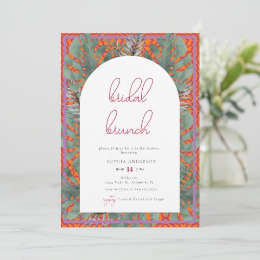 Tropical Beach Summer Fuchsia Bridal Brunch Einladung (Stehend Vorderseite)