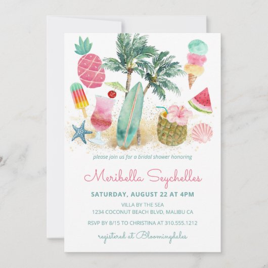 Tropical Beach Summer Fun Brautparty Einladung (Vorderseite)