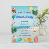 Tropical Beach Summer Geburtstagsparty Einladung (Stehend Vorderseite)