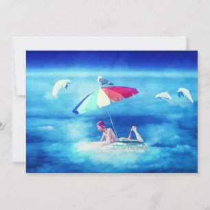 Tropical Beach Summer Girl Vacation Wasserfarbe Feiertagskarte