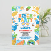 Tropical Beach Summer Ocean Birthday Party Einladung (Stehend Vorderseite)