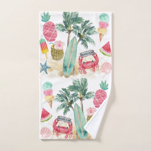 Tropical Beach Summer Surf Seashells Palmen Trees Badhandtuch Set (Handtuch)
