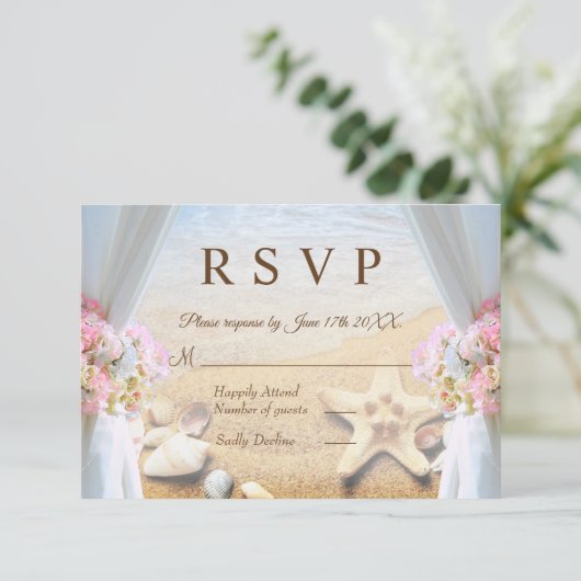 Tropical Beach Summer Wedfish RSVP Card Einladung (Stehend Vorderseite)