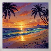 Tropical Beach Sunset - Art der Illustration Poster (Vorne)