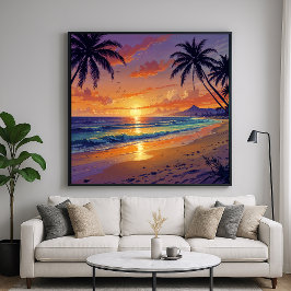 Tropical Beach Sunset - Art der Illustration Poster