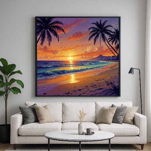 Tropical Beach Sunset - Art der Illustration Poster