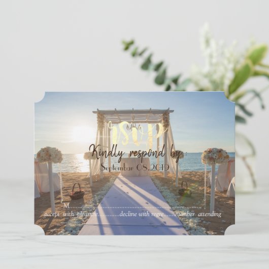 Tropical Beach Sunset Floral Arbor UAWG Einladung (Stehend Vorderseite)