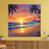 Tropical Beach Sunset - Illustration Style Art Leinwanddruck (Insitu (Wohnzimmer))