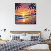 Tropical Beach Sunset - Illustration Style Art Leinwanddruck (Insitu (Schlafzimmer))