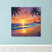 Tropical Beach Sunset - Illustration Style Art Leinwanddruck (Insitu (Holzboden))
