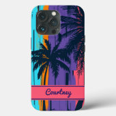 Tropical Beach Sunset Palm Tree Individuelle Name Case-Mate iPhone Hülle (Rückseite)