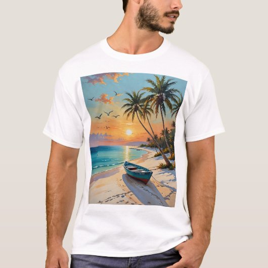 Tropical Beach Sunset Palm Tree Paradise Art T-Shi T-Shirt (Vorderseite)
