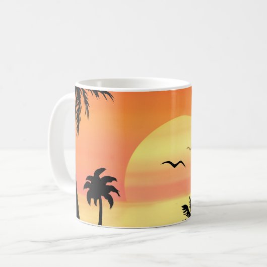 Tropical Beach Sunset Palm Tree Silhouette Art Kaffeetasse (Vorderseite Links)