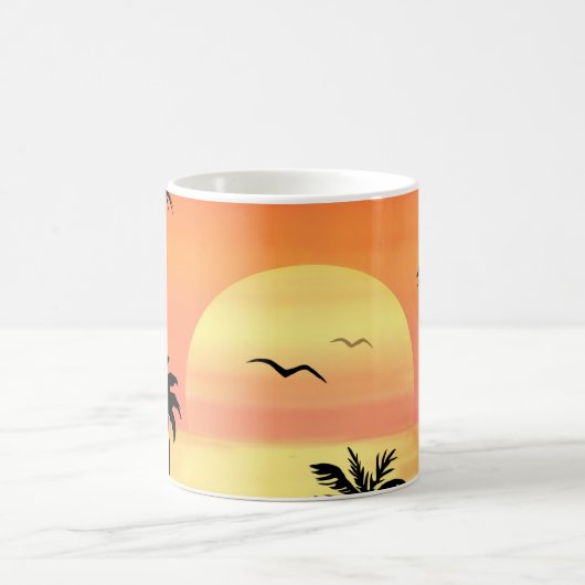 Tropical Beach Sunset Palm Tree Silhouette Art Kaffeetasse (Mittel)