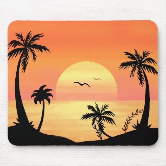 Tropical Beach Sunset Palm Tree Silhouette Art Mousepad (Vorne)