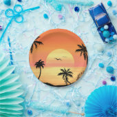 Tropical Beach Sunset Palm Tree Silhouette Art Pappteller (Party)