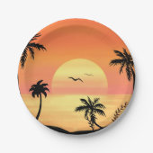 Tropical Beach Sunset Palm Tree Silhouette Art Pappteller (Vorderseite)