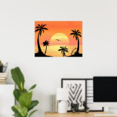 Tropical Beach Sunset Palm Tree Silhouette Art Poster (Heimbüro)