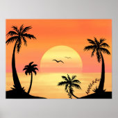 Tropical Beach Sunset Palm Tree Silhouette Art Poster (Vorne)