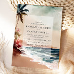 Tropical Beach Sunset Palm Tree Wedding Einladung<br><div class="desc">Einweihung unseres exquisiten Tropical Watercolor Beach Sunset Palm Tree Wedding Invitation, exklusiv auf Zazzle! Diese Einladung beinhaltet ein atemberaubendes Aquarellbild einer Strandszene bei Sonnenuntergang, mit Palmen und einem lebhaften Himmel, perfekt für ein Paar, das die tropische und Strand-Ästhetik Liebe. Unser Tropical Watercolor Beach Sunset Palm Tree Wedding Einladung ist perfekt...</div>