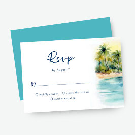 Tropical Beach Sunset & Palm Tree Wedding RSVP Karte