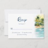 Tropical Beach Sunset & Palm Tree Wedding RSVP Karte (Vorderseite)