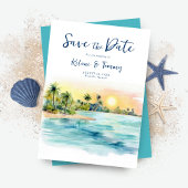 Tropical Beach Sunset & Palm Tree Wedding Save The Date