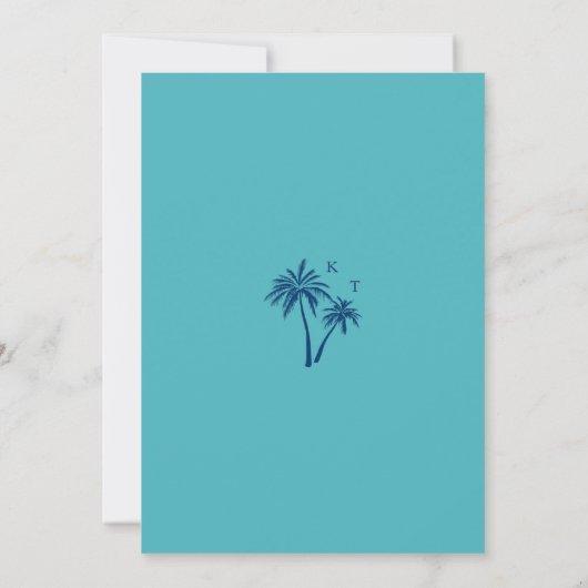 Tropical Beach Sunset & Palm Tree Wedding Save The Date (Rückseite)