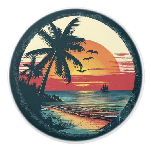 Tropical Beach Sunset Palmen Cabinet Drawer Keramikknauf (Vorderseite)