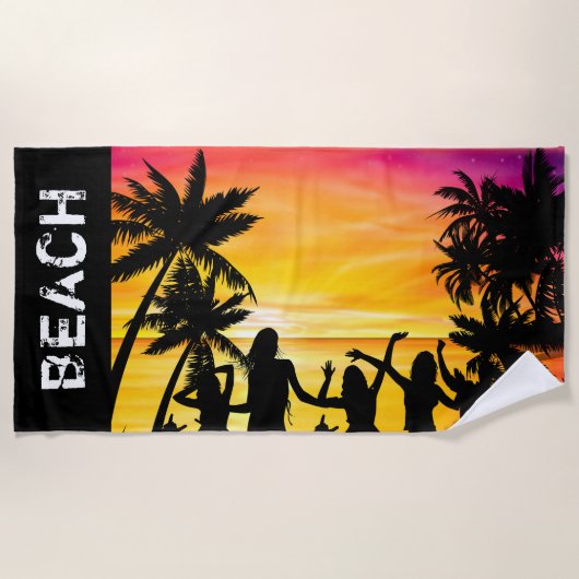 Tropical Beach Sunset Party Girl Strandtuch (Vorderseite)