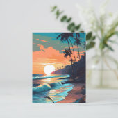 Tropical Beach Sunset Postkarte (Stehend Vorderseite)