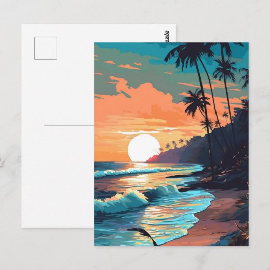 Tropical Beach Sunset Postkarte (Vorne/Hinten)