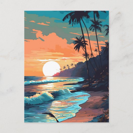 Tropical Beach Sunset Postkarte (Vorderseite)
