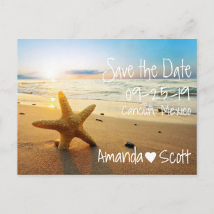 Tropical Beach Sunset Starfish Save the Date Ankündigungspostkarte