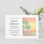 Tropical Beach Sunset Summer Party Einladung (Stehend Vorderseite)
