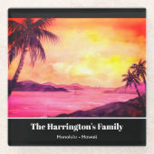 Tropical Beach Sunset Watercolor Farida Greenfield Glasuntersetzer (Vorderseite)