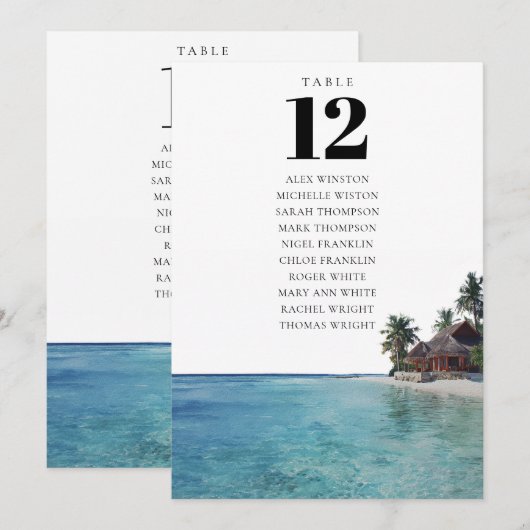 Tropical Beach Table Number Seating Chart Einladung (Vorne/Hinten)