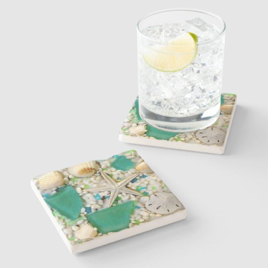 Tropical Beach Theme Drink Coasters Steinuntersetzer (Seitenansicht)