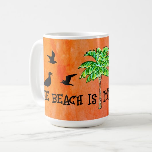 Tropical Beach Therapy Palm Tree Seagulls Kaffeetasse (Vorderseite Links)