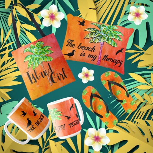 Tropical Beach Therapy Palm Tree Seagulls Kaffeetasse