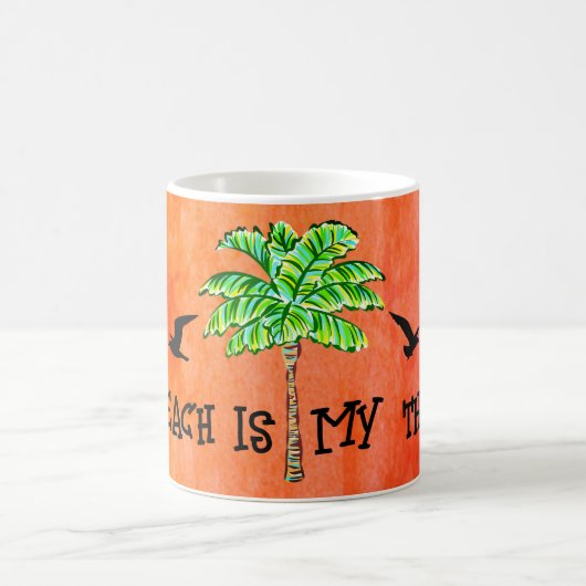 Tropical Beach Therapy Palm Tree Seagulls Kaffeetasse (Mittel)